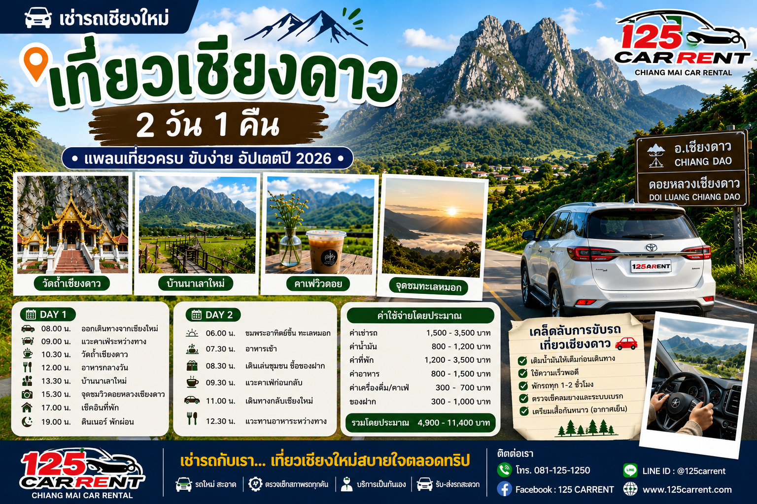 เช่ารถเชียงใหม่เที่ยวเชียงดาว 2 วัน 1 คืน ขับรถชมดอยหลวงเชียงดาว ปี 2026