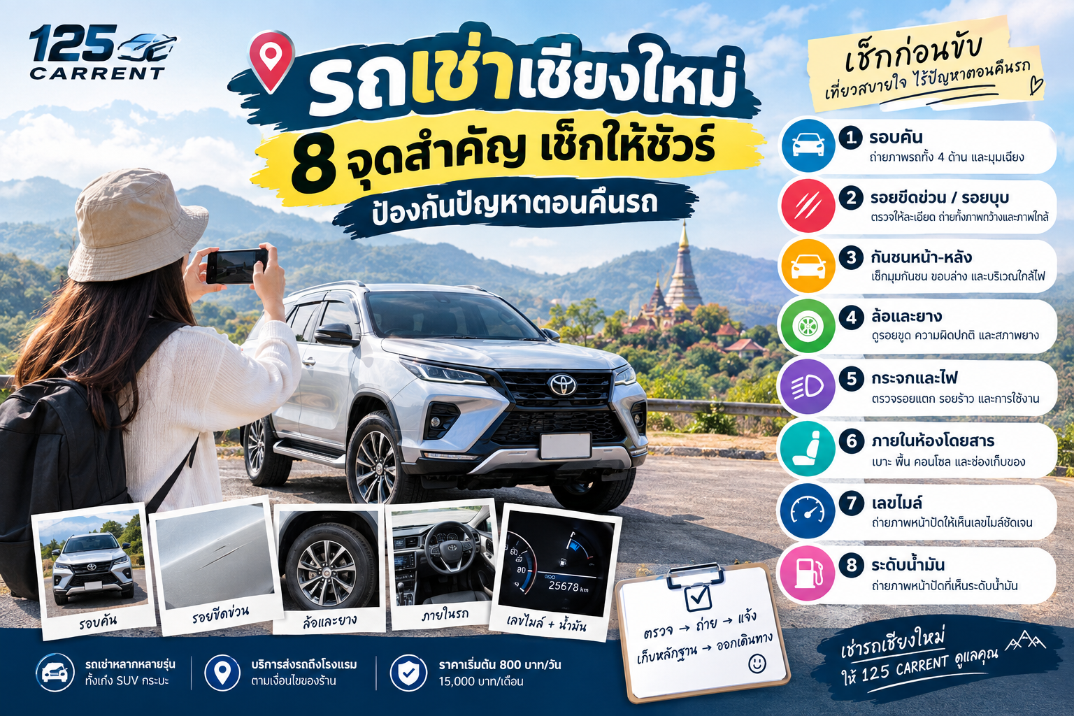 รถเช่าเชียงใหม่ 8 จุดที่ควรเช็กและถ่ายรูปก่อนรับรถ