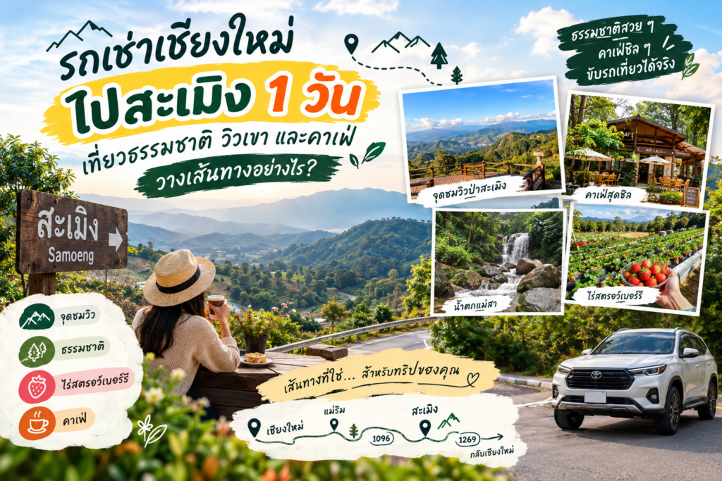 รถเช่าเชียงใหม่ ไปสะเมิง 1 วัน เที่ยวชมวิวภูเขา จุดชมวิว คาเฟ่ และไร่สตรอว์เบอร์รี